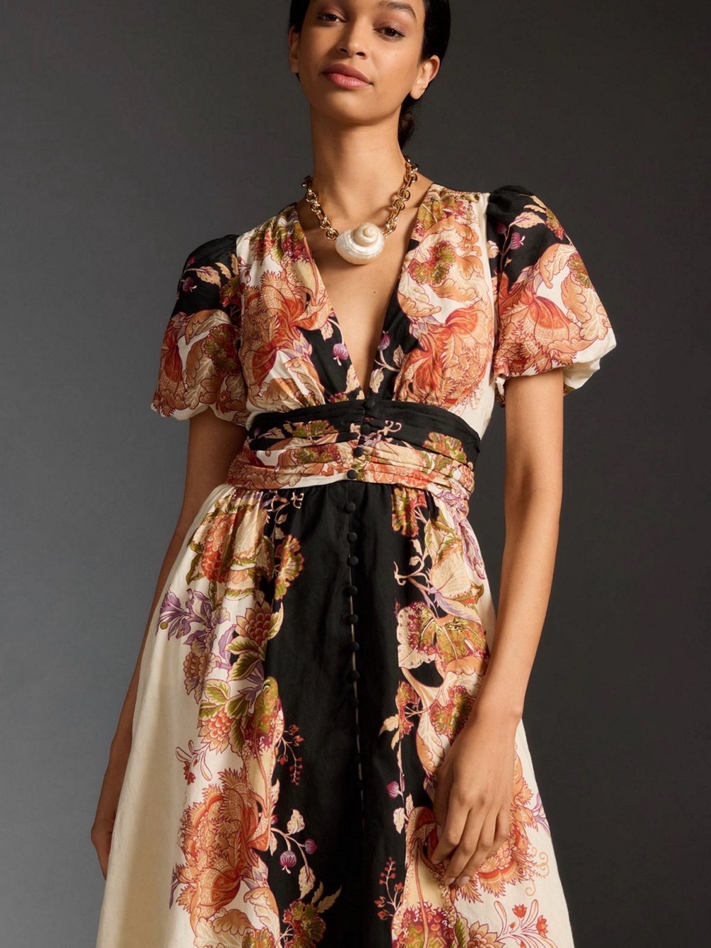 Anthropologie Cream and Black Floral Maxi Dress S - Picture 4 of 5